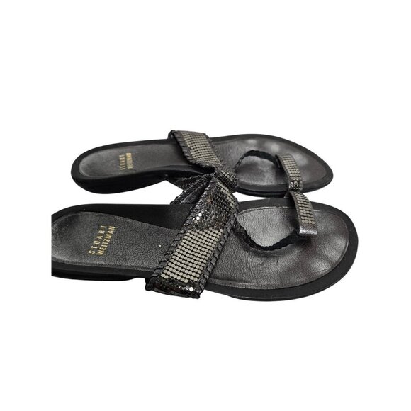 Stuart Weitzman Gunmetal Black Leather Crystal Sandals - Picture 1 of 9